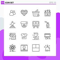 conjunto de 16 iconos en estilo de línea. símbolos de esquema creativos para el diseño de sitios web y aplicaciones móviles. signo de icono de línea simple aislado sobre fondo blanco. 16 iconos. vector