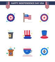 9 Flat Signs for USA Independence Day usa hat star day limonade Editable USA Day Vector Design Elements