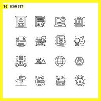 16 Icon Set. Simple Line Symbols. Outline Sign on White Background for Website Design Mobile Applications and Print Media. vector