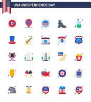 Happy Independence Day USA Pack of 25 Creative Flats of cola drink flag glass boot Editable USA Day Vector Design Elements