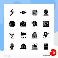 Modern Pack of 16 Icons. Solid Glyph Symbols isolated on White Backgound for Website designing vector