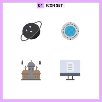 4 Universal Flat Icon Signs Symbols of planet mosque globe connection islam Editable Vector Design Elements