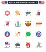 Set of 16 USA Day Icons American Symbols Independence Day Signs for cola can security beer bottle Editable USA Day Vector Design Elements