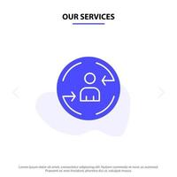 nuestros servicios visitante recurrente marketing digital icono de glifo sólido plantilla de tarjeta web vector