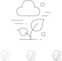 Plant Cloud Leaf Technology Bold and thin black line icon set vector