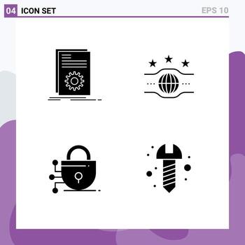 conjunto moderno de 4 pictogramas de glifos sólidos de elementos de diseño de vectores editables de tecnología de campeón de carrera digital de código