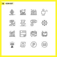 grupo universal de símbolos de iconos de 16 contornos modernos de elementos de diseño de vectores editables para computadora portátil de avatar de carretera de cuerpo humano