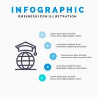 Globe Internet Online Graduation Blue Infographics Template 5 Steps Vector Line Icon template