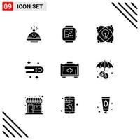 Solid Glyph Pack of 9 Universal Symbols of motivation bag idea space astronomy Editable Vector Design Elements