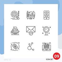9 Universal Outlines Set for Web and Mobile Applications message publish friend document typewriter Editable Vector Design Elements