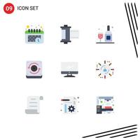 9 Universal Flat Color Signs Symbols of pc device bottle monitor sound Editable Vector Design Elements