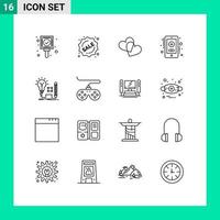 Group of 16 Outlines Signs and Symbols for lamp insight favorites idea healthcare Editable Vector Design Elements