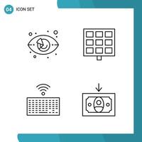 Vector Pack of 4 Outline Symbols. Line Style Icon Set on White Background for Web and Mobile.