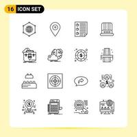 Pictogram Set of 16 Simple Outlines of american hat marker report four Editable Vector Design Elements