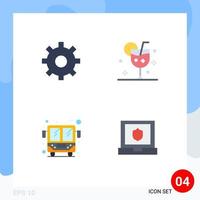Modern Set of 4 Flat Icons and symbols such as gear public bus beverage glass laptop Editable Vector Design Elements
