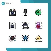 Modern Set of 9 Filledline Flat Colors and symbols such as massage lock microphone file plant Editable Vector Design Elements