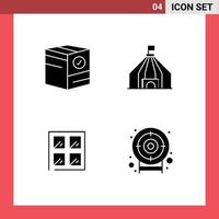 Group of 4 Solid Glyphs Signs and Symbols for box construction e tent darts Editable Vector Design Elements