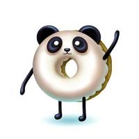 Donut panda character. Isolated digital illustration of donut panda with creamy glaze. Vector illustration