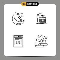 Pack of 4 Modern Filledline Flat Colors Signs and Symbols for Web Print Media such as moon oven weather factory microwave Editable Vector Design Elements