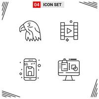 4 Icons Line Style. Grid Based Creative Outline Symbols for Website Design. Simple Line Icon Signs Isolated on White Background. 4 Icon Set. vector