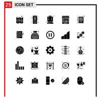 25 Thematic Vector Solid Glyphs and Editable Symbols of hobbies diary camping business storehouse Editable Vector Design Elements