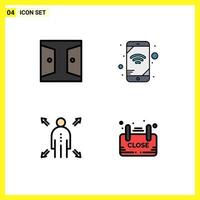 Set of 4 Vector Filledline Flat Colors on Grid for buildings man home network close Editable Vector Design Elements