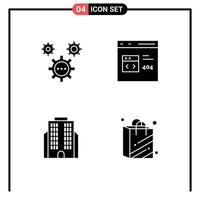 Pack of 4 Modern Solid Glyphs Signs and Symbols for Web Print Media such as coding development ideas browser business Editable Vector Design Elements