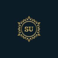 Letter SU logo with Luxury Gold template. Elegance logo vector template.