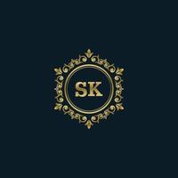 logotipo de letra sk con plantilla de oro de lujo. plantilla de vector de logotipo de elegancia.