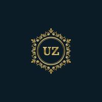 logotipo de letra uz con plantilla de oro de lujo. plantilla de vector de logotipo de elegancia.