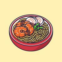 ramen de camarones con vector de dibujos animados kamaboko