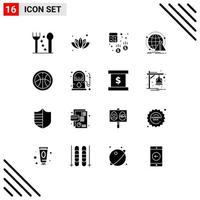 16 User Interface Solid Glyph Pack of modern Signs and Symbols of education computer audit attack alert Editable Vector Design Elements