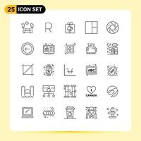 Modern Set of 25 Lines Pictograph of photo camera gift aperture grid Editable Vector Design Elements