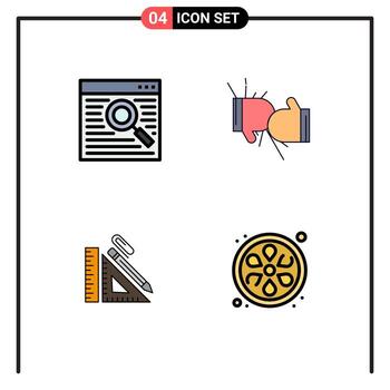 conjunto moderno de 4 colores y símbolos planos de línea de llenado, como elementos de diseño vectorial editables de lápiz de competencia de ventana de escala de navegador vector