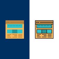 Website Browser Business Corporate Page Web Webpage  Icons Flat and Line Filled Icon Set Vector Blue Background