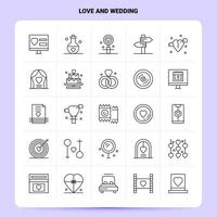 OutLine 25 Love And Wedding Icon set Vector Line Style Design Black Icons Set Linear pictogram pack Web and Mobile Business ideas design Vector Illustration