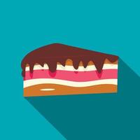 Piece of cake with chocolate cream icon flat style vector