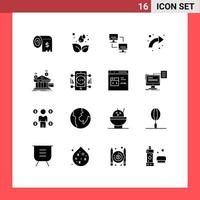 Set of 16 Commercial Solid Glyphs pack for up curved leaf arrows computers Editable Vector Design Elements