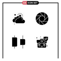 Set of 4 Modern UI Icons Symbols Signs for cloud horizontal sun multimedia insurance Editable Vector Design Elements