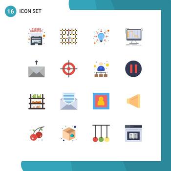 conjunto moderno de 16 colores planos pictograma de soluciones de aplicación de material secuenciador daw paquete editable de elementos de diseño de vectores creativos