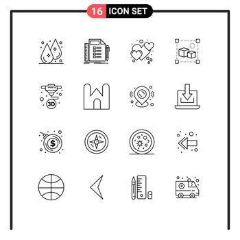 Pack of 16 creative Outlines of printing processing task file care Editable Vector Design Elements