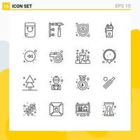 Group of 16 Modern Outlines Set for rewind arrow encryption camping communication Editable Vector Design Elements