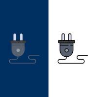 Electrical Energy Plug Power Supply   Icons Flat and Line Filled Icon Set Vector Blue Background