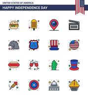 16 USA Flat Filled Line Pack of Independence Day Signs and Symbols of american bird map animal video Editable USA Day Vector Design Elements