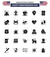 Stock Vector Icon Pack of American Day 25 Solid Glyph Signs and Symbols for flag declaration of independence cup declaration map Editable USA Day Vector Design Elements