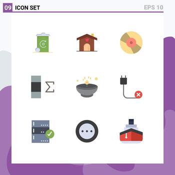 Flat Color Pack of 9 Universal Symbols of glow bright cd summary column Editable Vector Design Elements