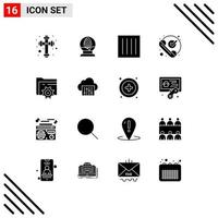 16 Universal Solid Glyphs Set for Web and Mobile Applications folder phone clothing ok call Editable Vector Design Elements