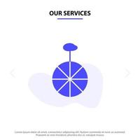 Our Services Wheel Cycle Circus Solid Glyph Icon Web card Template vector