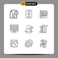 9 Thematic Vector Outlines and Editable Symbols of education online knowledge computer hanging sign Editable Vector Design Elements
