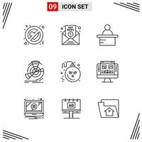 9 Icons Line Style. Grid Based Creative Outline Symbols for Website Design. Simple Line Icon Signs Isolated on White Background. 9 Icon Set. vector